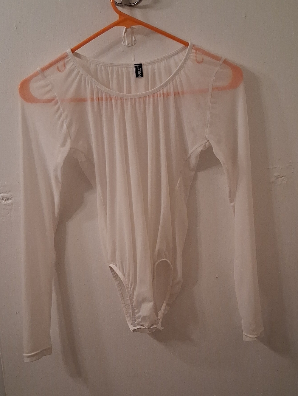 Women's White Long-Sleeve Sheer Bodysuit